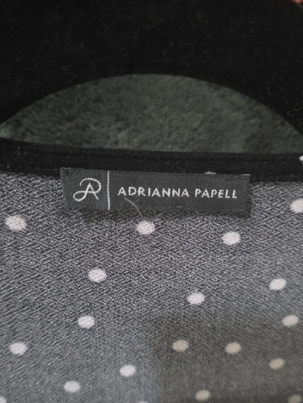 Adrianna Papell Black and White Polka Dot Ruffle V-Neck Blouse - Picture 2 of 2